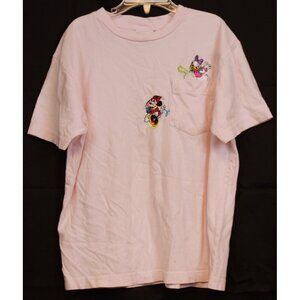 Vtg 90s Disney Store Pink Girls Shirt Embroidered Minnie Mouse Daisy Duck Pocket